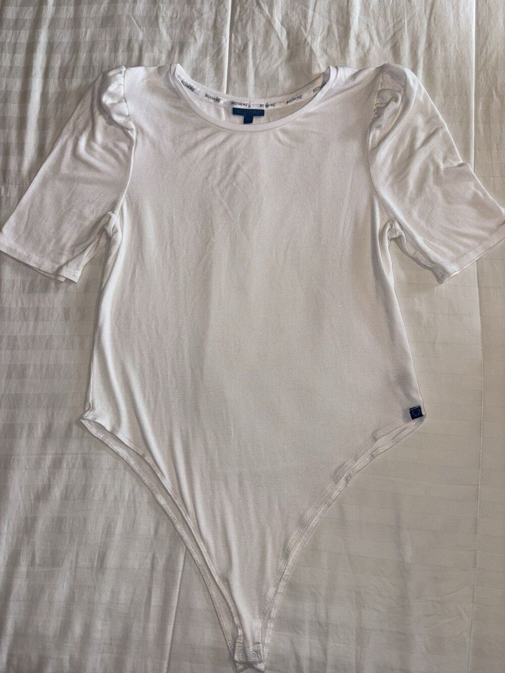 Biltmore Bodysuit White Sz XL Subtle Puff Sleeve Ribbed Texture Butter soft